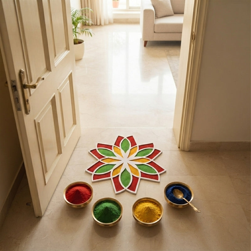 TodFod Wooden MDF Rangoli Floor Decor | 12x12 Inch Mandala Cut-Out Frame for Festivals & Home Decor
