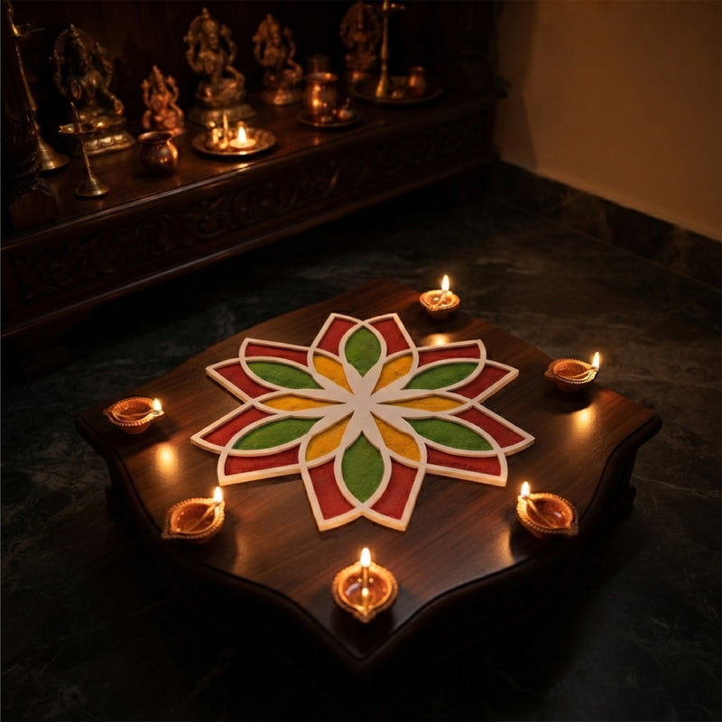 TodFod Wooden MDF Rangoli Floor Decor | 12x12 Inch Mandala Cut-Out Frame for Festivals & Home Decor