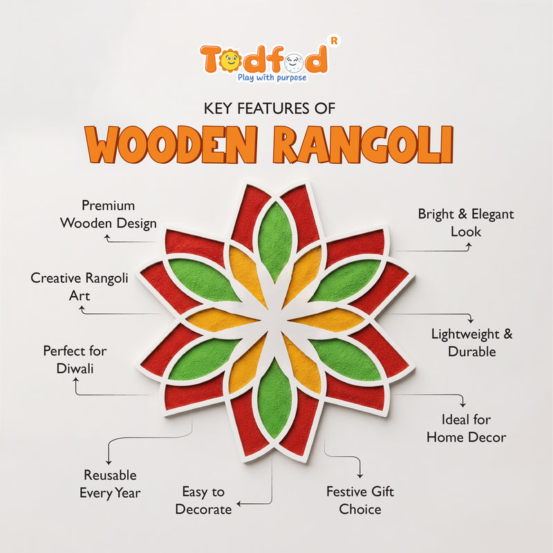 TodFod Wooden MDF Rangoli Floor Decor | 12x12 Inch Mandala Cut-Out Frame for Festivals & Home Decor
