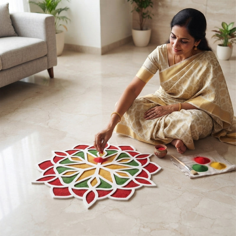 TodFod Wooden MDF Rangoli Floor Decor | 12x12 Inch Mandala Cut-Out Frame for Festivals & Home Decor
