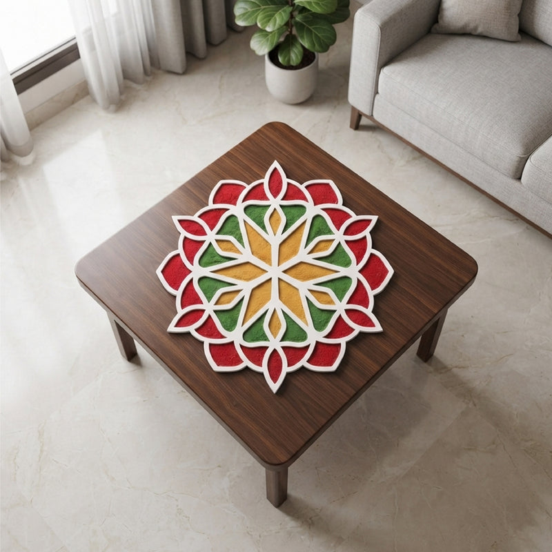 TodFod Wooden MDF Rangoli Floor Decor | 12x12 Inch Mandala Cut-Out Frame for Festivals & Home Decor