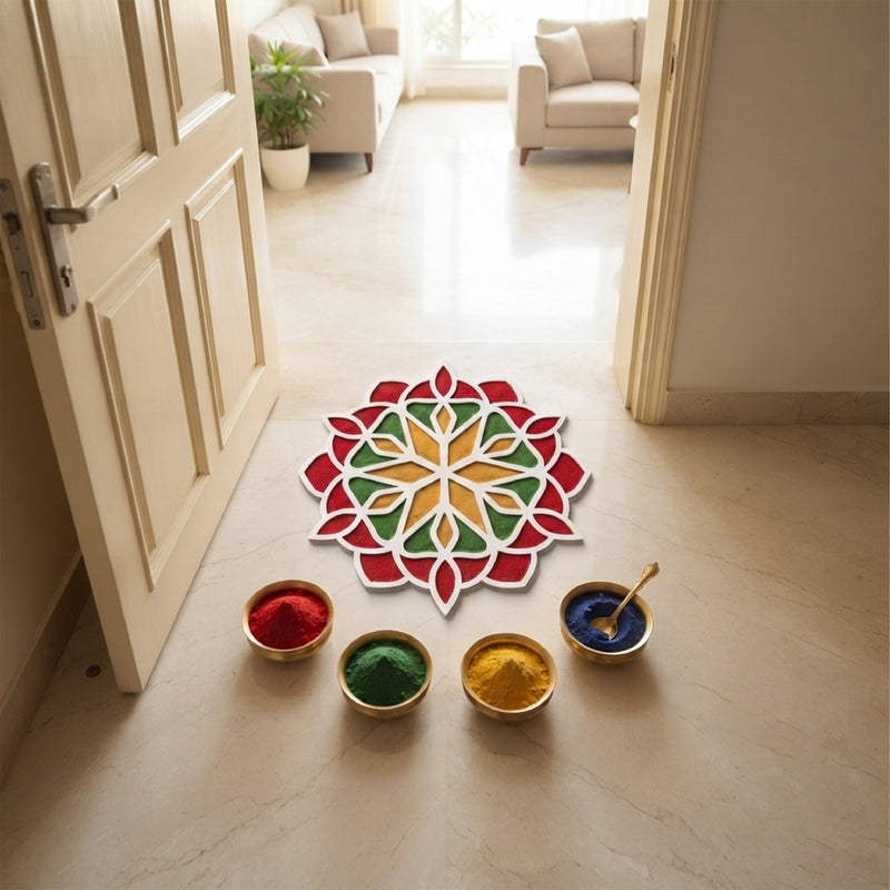 TodFod Wooden MDF Rangoli Floor Decor | 12x12 Inch Mandala Cut-Out Frame for Festivals & Home Decor