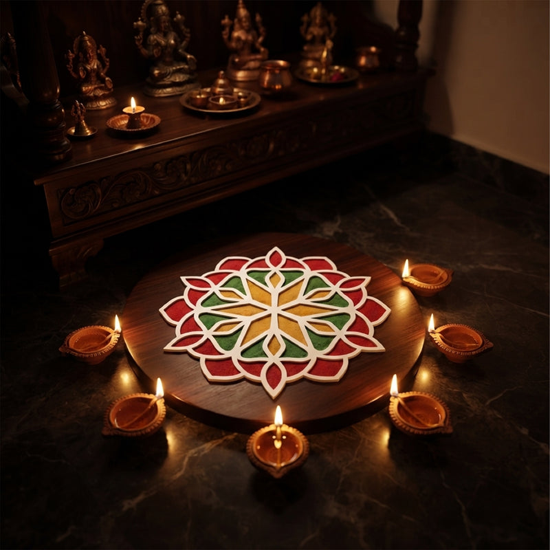 TodFod Wooden MDF Rangoli Floor Decor | 12x12 Inch Mandala Cut-Out Frame for Festivals & Home Decor