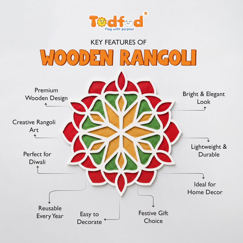 TodFod Wooden MDF Rangoli Floor Decor | 12x12 Inch Mandala Cut-Out Frame for Festivals & Home Decor