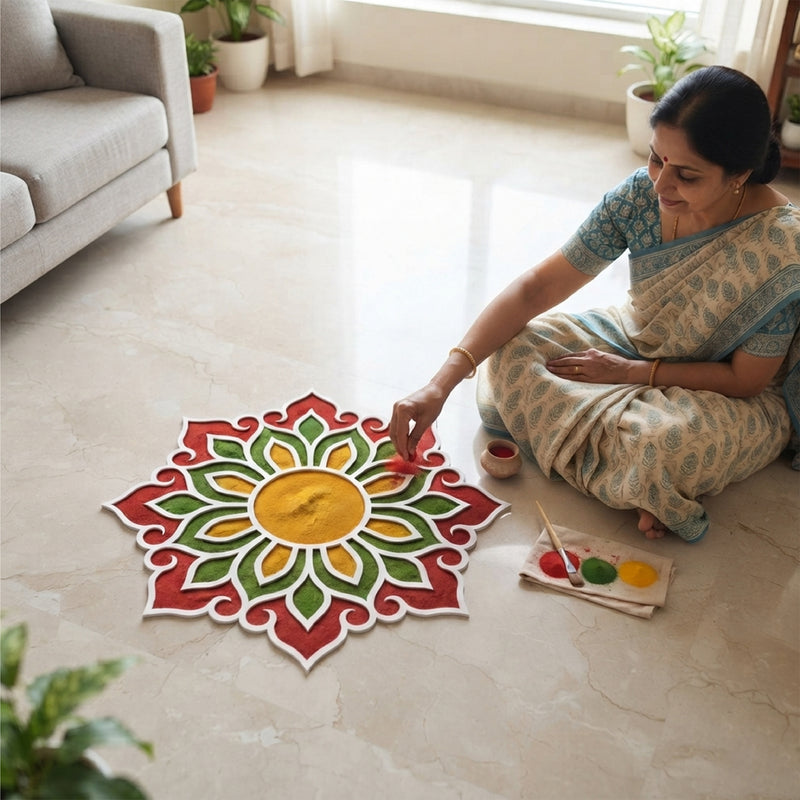 TodFod Wooden MDF Rangoli Floor Decor | 12x12 Inch Mandala Cut-Out Frame for Festivals & Home Decor