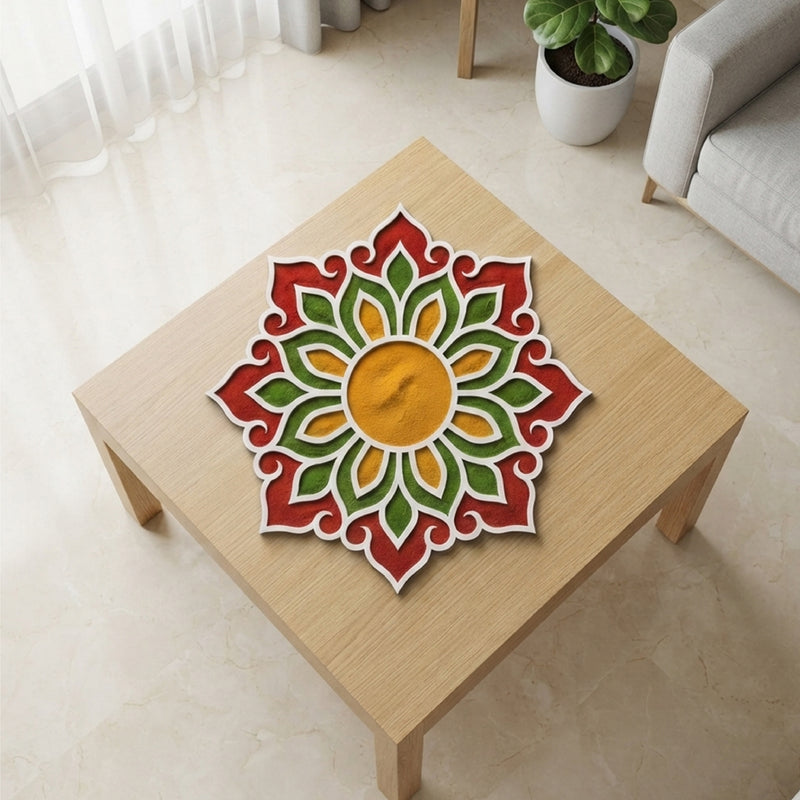 TodFod Wooden MDF Rangoli Floor Decor | 12x12 Inch Mandala Cut-Out Frame for Festivals & Home Decor