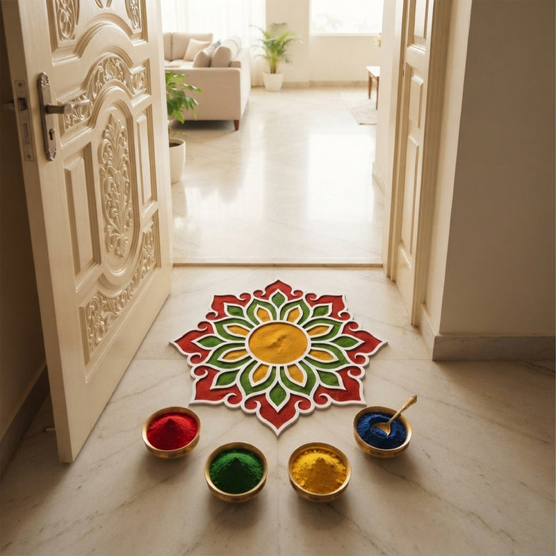 TodFod Wooden MDF Rangoli Floor Decor | 12x12 Inch Mandala Cut-Out Frame for Festivals & Home Decor