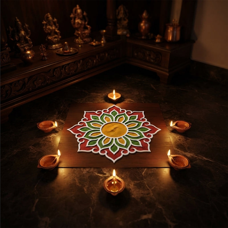 TodFod Wooden MDF Rangoli Floor Decor | 12x12 Inch Mandala Cut-Out Frame for Festivals & Home Decor