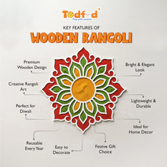 TodFod Wooden MDF Rangoli Floor Decor | 12x12 Inch Mandala Cut-Out Frame for Festivals & Home Decor