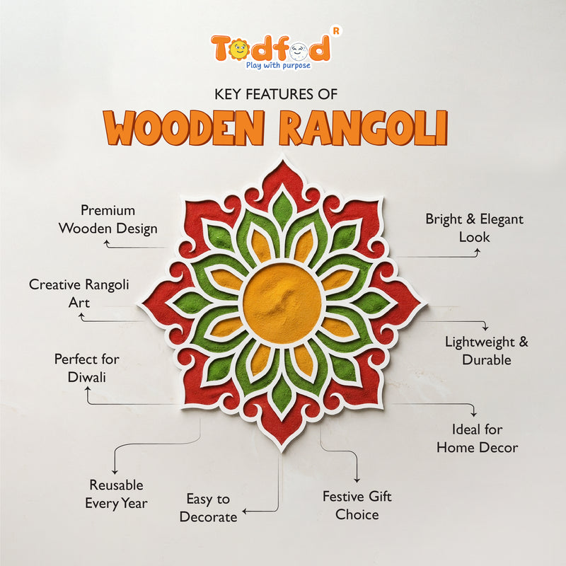 TodFod Wooden MDF Rangoli Floor Decor | 12x12 Inch Mandala Cut-Out Frame for Festivals & Home Decor