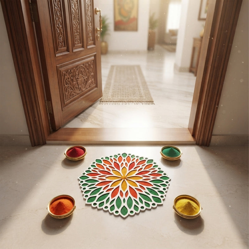 TodFod Wooden MDF Rangoli Floor Decor | 12x12 Inch Mandala Cut-Out Frame for Festivals & Home Decor