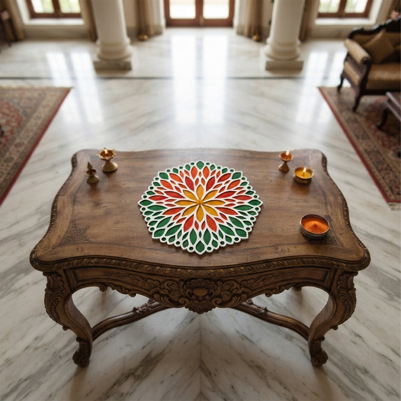 TodFod Wooden MDF Rangoli Floor Decor | 12x12 Inch Mandala Cut-Out Frame for Festivals & Home Decor