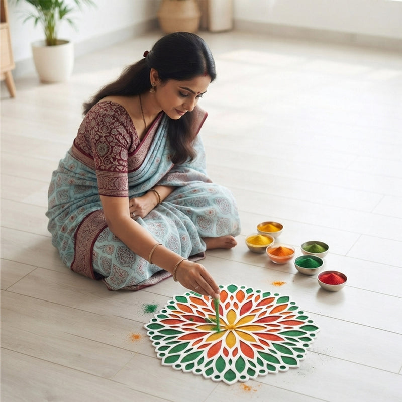 TodFod Wooden MDF Rangoli Floor Decor | 12x12 Inch Mandala Cut-Out Frame for Festivals & Home Decor