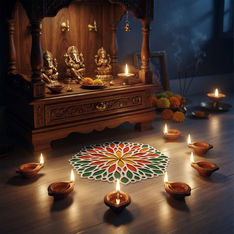 TodFod Wooden MDF Rangoli Floor Decor | 12x12 Inch Mandala Cut-Out Frame for Festivals & Home Decor