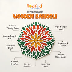 TodFod Wooden MDF Rangoli Floor Decor | 12x12 Inch Mandala Cut-Out Frame for Festivals & Home Decor