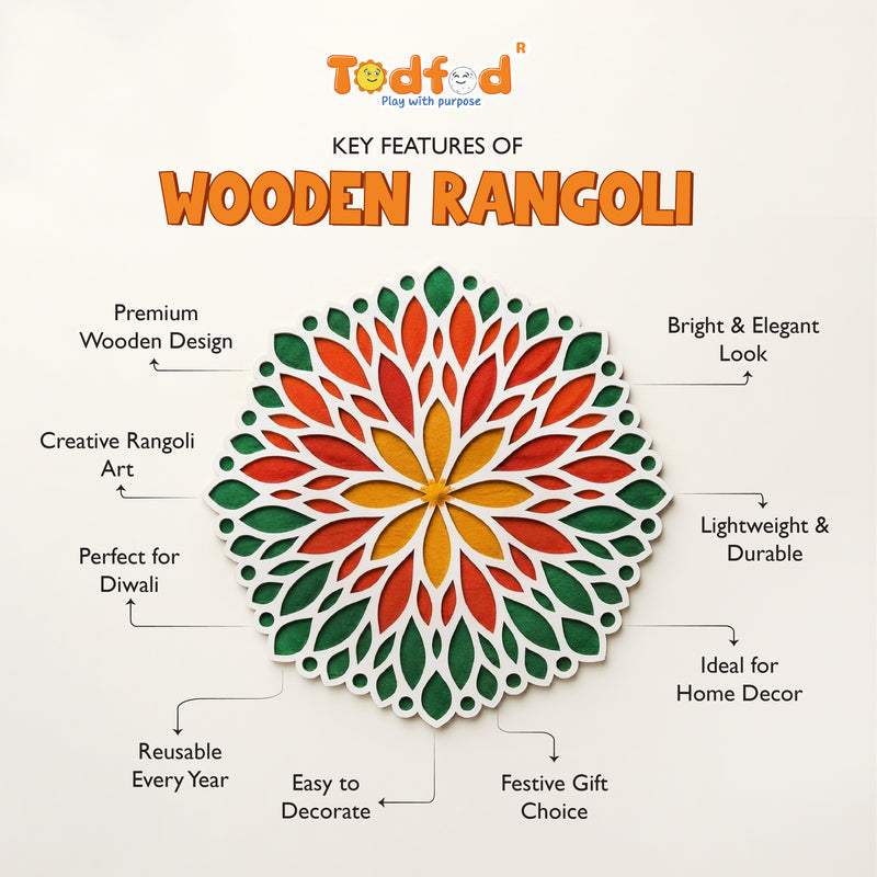 TodFod Wooden MDF Rangoli Floor Decor | 12x12 Inch Mandala Cut-Out Frame for Festivals & Home Decor