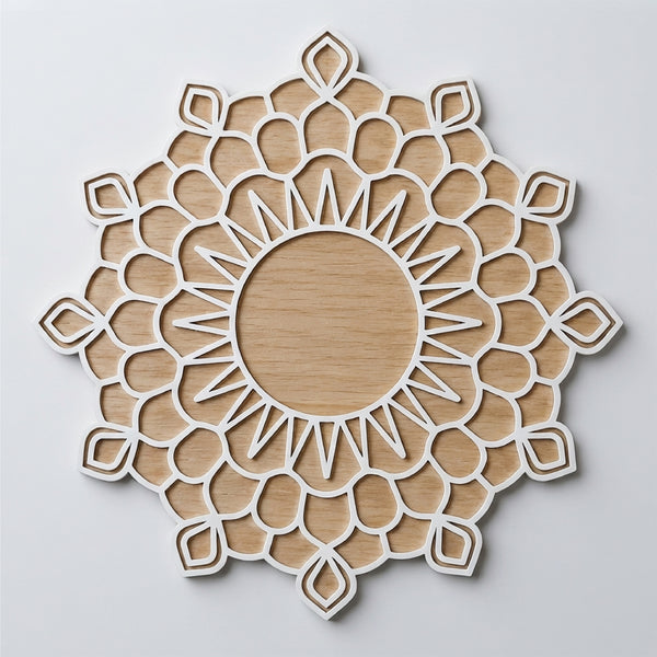 Todfod Wooden Sun Mandala Rangoli for Floor Decoration Reusable MDF Rangoli for Diwali Home Entrance Pooja Festival Decor 12 Inch