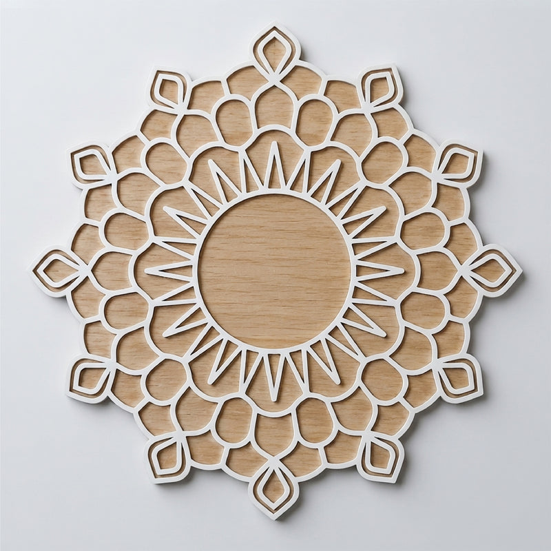 Todfod Wooden Sun Mandala Rangoli for Floor Decoration Reusable MDF Rangoli for Diwali Home Entrance Pooja Festival Decor 12 Inch