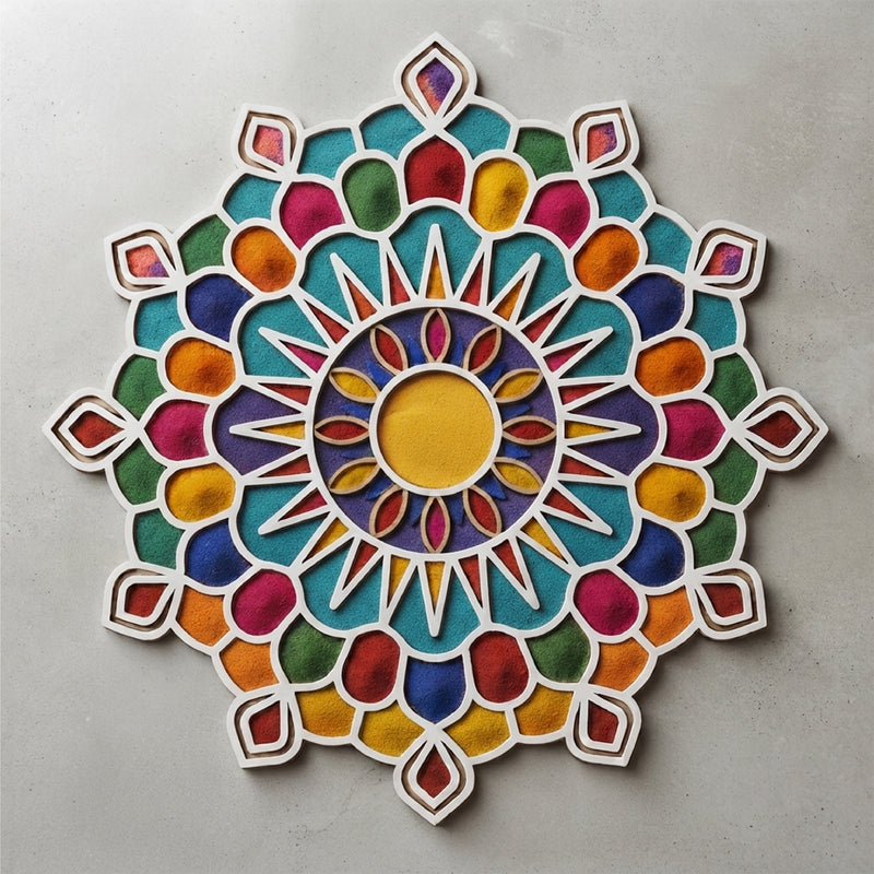 Todfod Wooden Sun Mandala Rangoli for Floor Decoration Reusable MDF Rangoli for Diwali Home Entrance Pooja Festival Decor 12 Inch