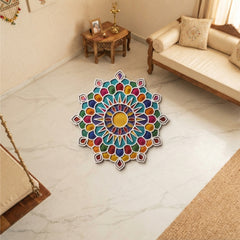 Todfod Wooden Sun Mandala Rangoli for Floor Decoration Reusable MDF Rangoli for Diwali Home Entrance Pooja Festival Decor 12 Inch