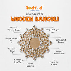 Todfod Wooden Sun Mandala Rangoli for Floor Decoration Reusable MDF Rangoli for Diwali Home Entrance Pooja Festival Decor 12 Inch