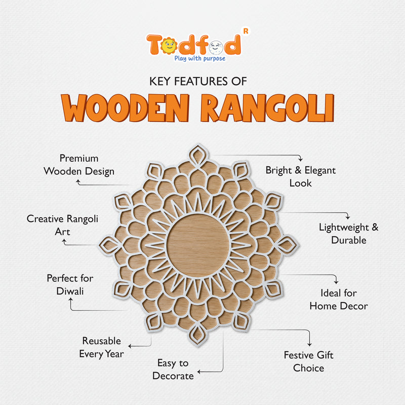 Todfod Wooden Sun Mandala Rangoli for Floor Decoration Reusable MDF Rangoli for Diwali Home Entrance Pooja Festival Decor 12 Inch