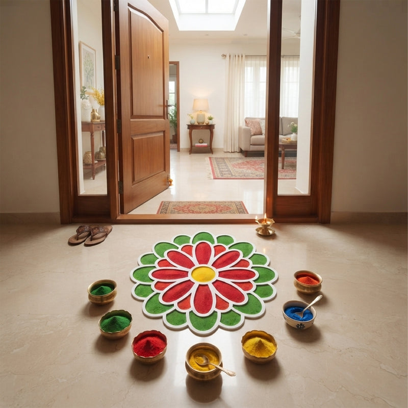 TodFod Wooden MDF Rangoli Floor Decor | 12x12 Inch Mandala Cut-Out Frame for Festivals & Home Decor