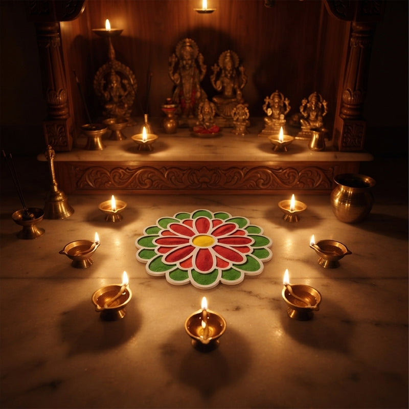 TodFod Wooden MDF Rangoli Floor Decor | 12x12 Inch Mandala Cut-Out Frame for Festivals & Home Decor