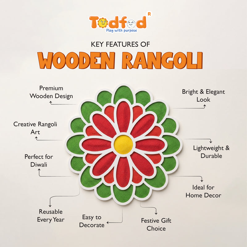 TodFod Wooden MDF Rangoli Floor Decor | 12x12 Inch Mandala Cut-Out Frame for Festivals & Home Decor