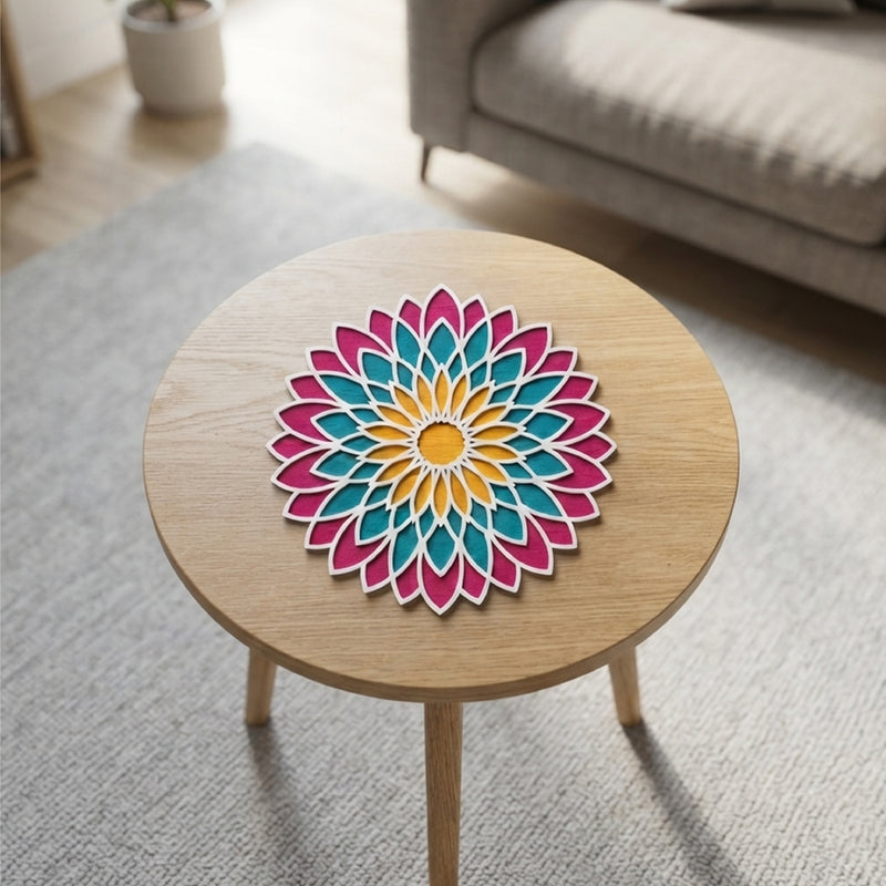 TodFod Wooden MDF Rangoli Floor Decor | 12x12 Inch Mandala Cut-Out Frame for Festivals & Home Decor