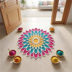 TodFod Wooden MDF Rangoli Floor Decor | 12x12 Inch Mandala Cut-Out Frame for Festivals & Home Decor