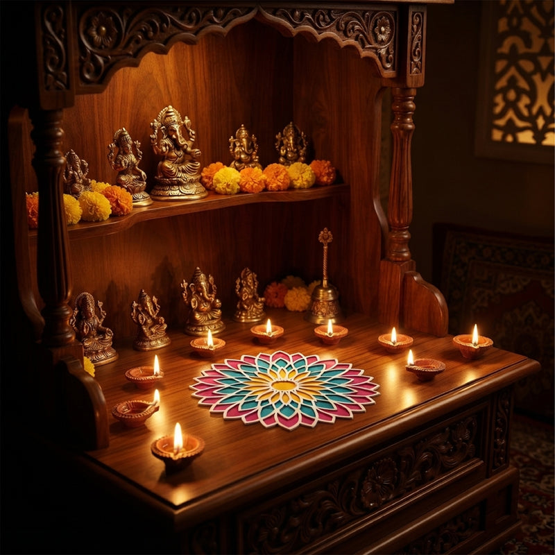 TodFod Wooden MDF Rangoli Floor Decor | 12x12 Inch Mandala Cut-Out Frame for Festivals & Home Decor