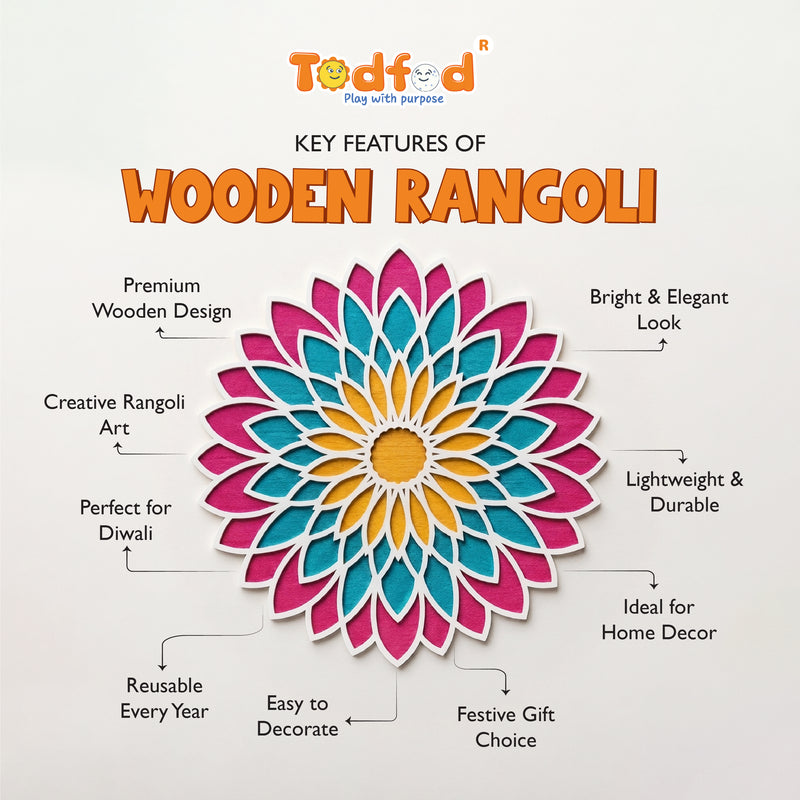 TodFod Wooden MDF Rangoli Floor Decor | 12x12 Inch Mandala Cut-Out Frame for Festivals & Home Decor
