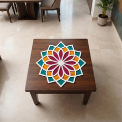 TodFod Wooden MDF Rangoli Floor Decor | 12x12 Inch Mandala Cut-Out Frame for Festivals & Home Decor