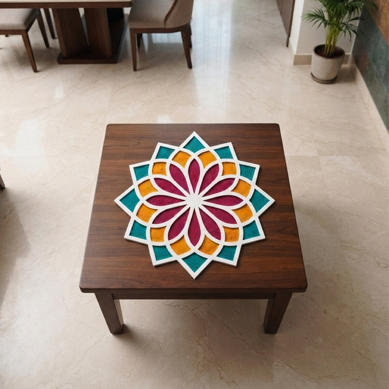 TodFod Wooden MDF Rangoli Floor Decor | 12x12 Inch Mandala Cut-Out Frame for Festivals & Home Decor