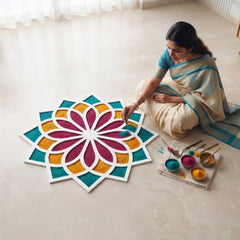 TodFod Wooden MDF Rangoli Floor Decor | 12x12 Inch Mandala Cut-Out Frame for Festivals & Home Decor