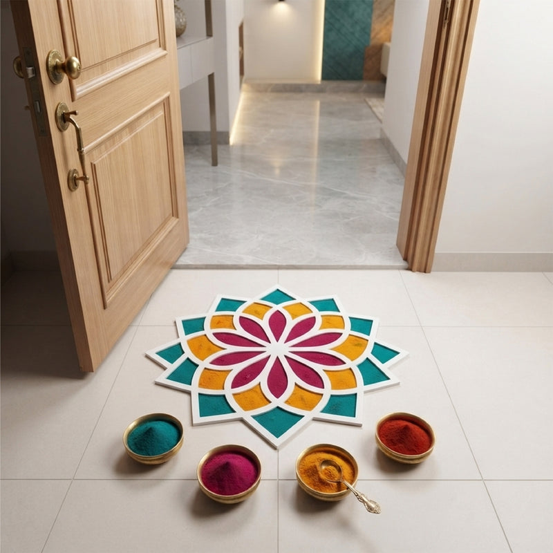 TodFod Wooden MDF Rangoli Floor Decor | 12x12 Inch Mandala Cut-Out Frame for Festivals & Home Decor