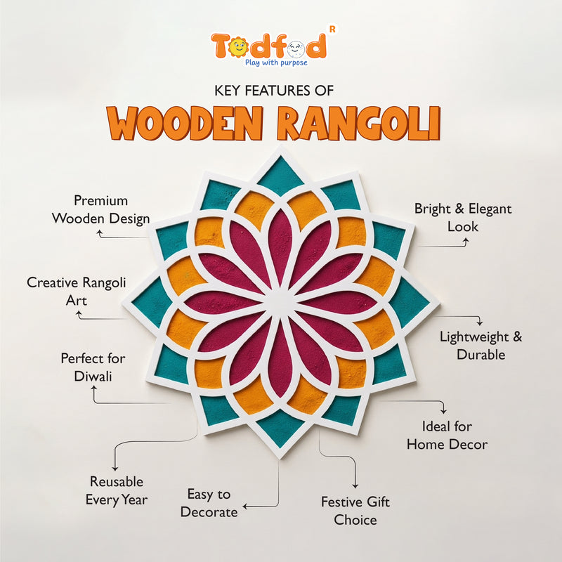 TodFod Wooden MDF Rangoli Floor Decor | 12x12 Inch Mandala Cut-Out Frame for Festivals & Home Decor