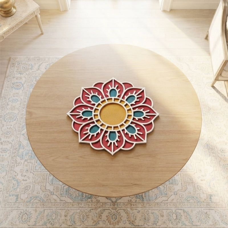 TodFod Wooden MDF Rangoli Floor Decor | 12x12 Inch Mandala Cut-Out Frame for Festivals & Home Decor