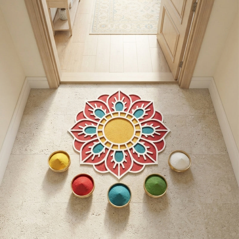 TodFod Wooden MDF Rangoli Floor Decor | 12x12 Inch Mandala Cut-Out Frame for Festivals & Home Decor
