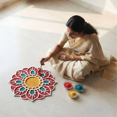 TodFod Wooden MDF Rangoli Floor Decor | 12x12 Inch Mandala Cut-Out Frame for Festivals & Home Decor