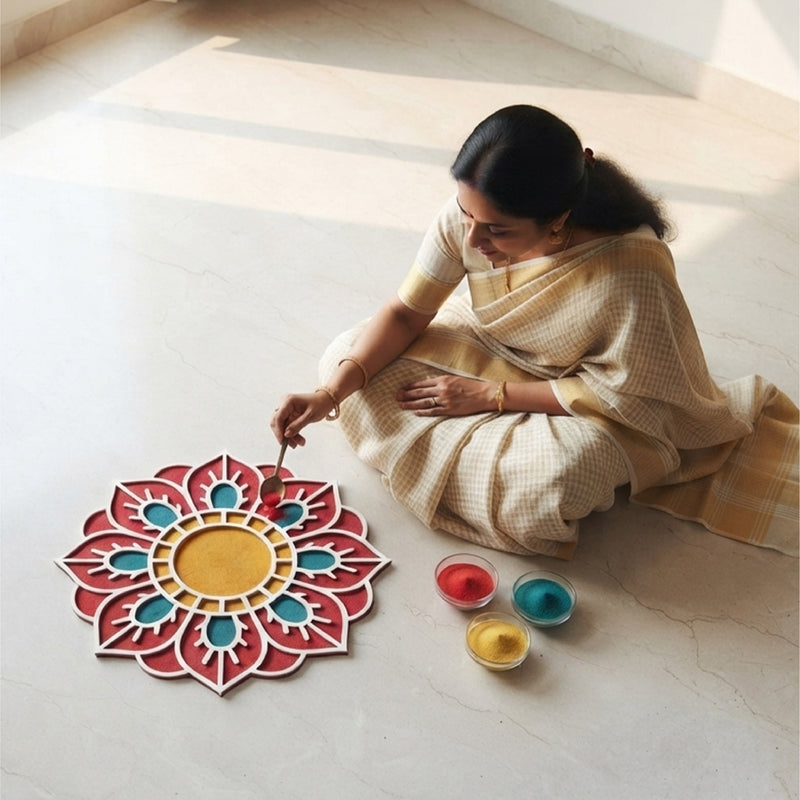 TodFod Wooden MDF Rangoli Floor Decor | 12x12 Inch Mandala Cut-Out Frame for Festivals & Home Decor
