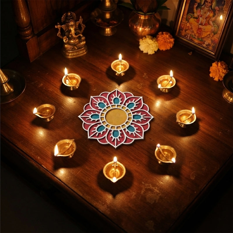 TodFod Wooden MDF Rangoli Floor Decor | 12x12 Inch Mandala Cut-Out Frame for Festivals & Home Decor