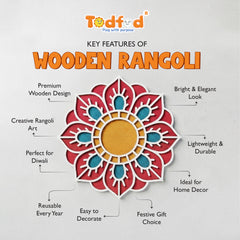 TodFod Wooden MDF Rangoli Floor Decor | 12x12 Inch Mandala Cut-Out Frame for Festivals & Home Decor
