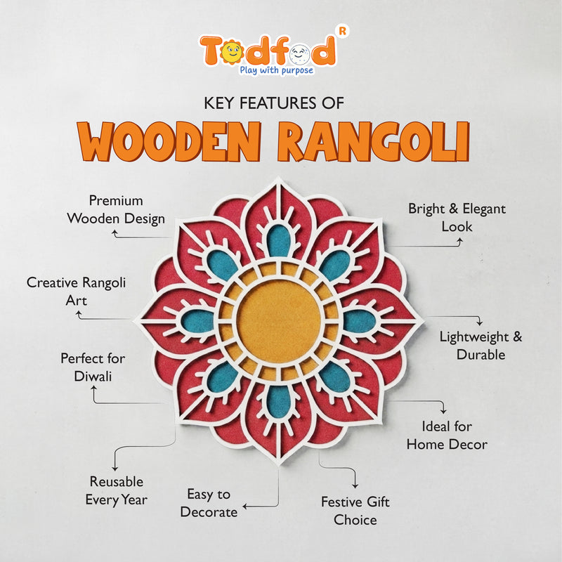 TodFod Wooden MDF Rangoli Floor Decor | 12x12 Inch Mandala Cut-Out Frame for Festivals & Home Decor