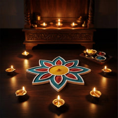Todfod Wooden Flower Rangoli for Floor Decoration Reusable MDF Rangoli for Diwali Home Entrance Pooja Festival Decor 8 Inch