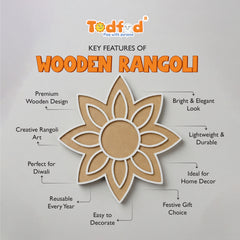 Todfod Wooden Flower Rangoli for Floor Decoration Reusable MDF Rangoli for Diwali Home Entrance Pooja Festival Decor 8 Inch