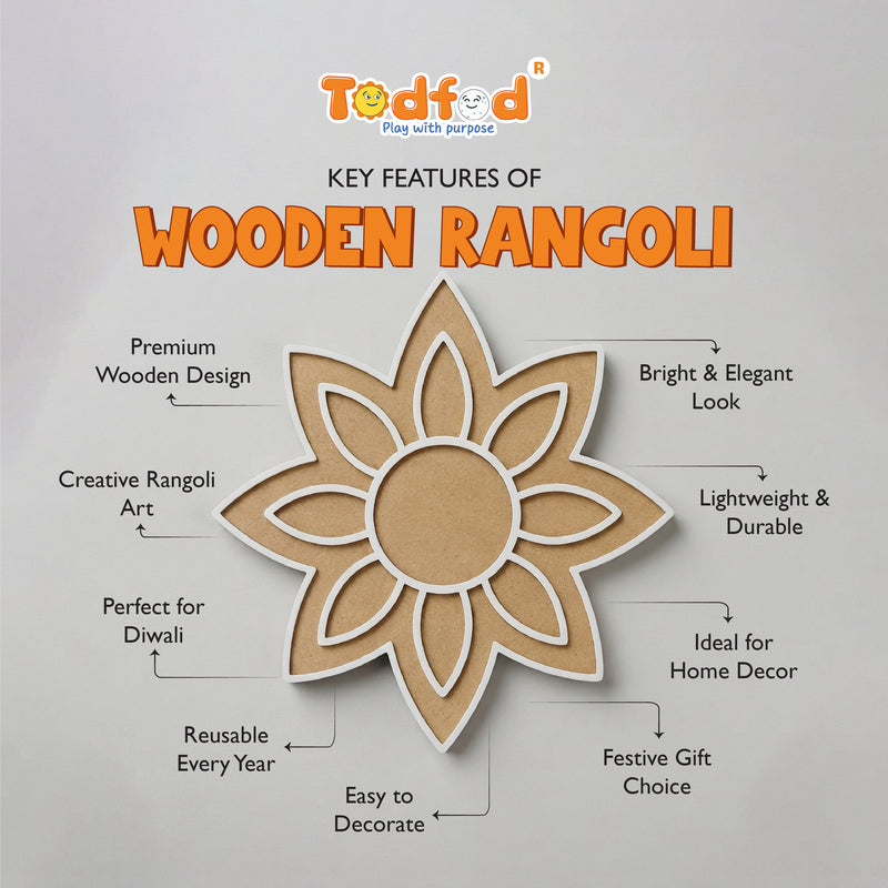 Todfod Wooden Flower Rangoli for Floor Decoration Reusable MDF Rangoli for Diwali Home Entrance Pooja Festival Decor 8 Inch