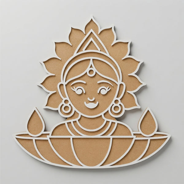 Todfod Wooden Lakshmi Rangoli for Floor Decoration Reusable MDF Diwali Rangoli for Home Entrance Pooja Festival Decor 12 Inch