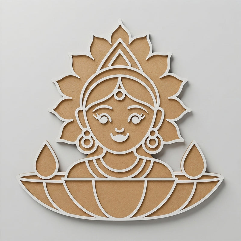 Todfod Wooden Lakshmi Rangoli for Floor Decoration Reusable MDF Diwali Rangoli for Home Entrance Pooja Festival Decor 12 Inch